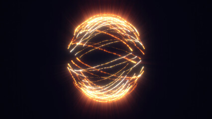 A golden, swirling form of light against a dark backdrop, evoking the essence of energy and motion in an abstract digital art style sphere