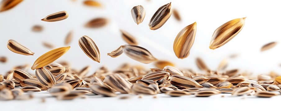 Floating cumin seeds culinary setting food photography bright background