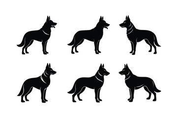 German Shepherd dog silhouette bundle on white background