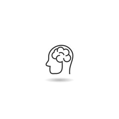 Human brain one line icon with shadow