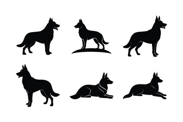 German Shepherd silhouette collection in black isolated on white