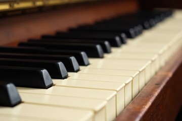 Angled view, ivory piano keys, showing depth & texture, keyboard, ebony