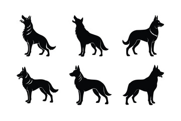 German Shepherd silhouette bundle on white with different poses
