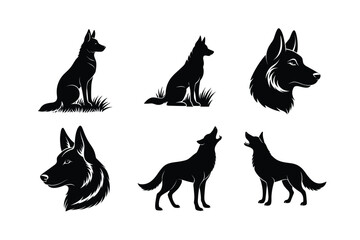 German Shepherd silhouette collection on white background