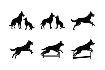 German Shepherd silhouette bundle in black on white background