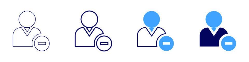 User remove icon in 4 different styles. Thin Line, Line, Bold, and Bold Line. Duotone style. Editable stroke