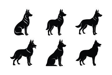 German Shepherd dog silhouette set in black on white
