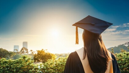 College graduate commencement day looking out to future success