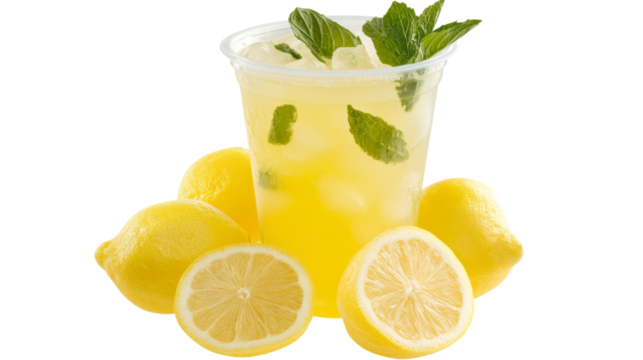 Refreshing lemonade with ice and mint on transparent background - Powered by Adobe
