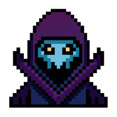 Fototapeta premium Pixel Art Hooded Figure Retro Video Game Character Design in 8 Bit Style