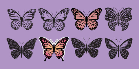 Monarch butterflies set. Vector illustration isolated on white background