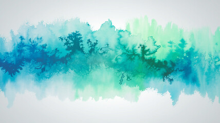 Fototapeta premium Minimalist pastel watercolor design with soft teal and aqua tones blending seamlessly. Delicate green streaks add variety, while the white background enhances the airy, organic, and textured aesth