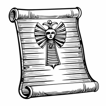 recommend clip art: Ancient Scroll with Egyptian Pharaoh Illustration, Historical Art, Black and White, Ink Drawing