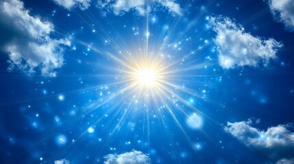 Fototapeta premium Radiant Sun Illuminating a Vibrant Sky Filled with Fluffy Clouds Creating a Cheerful Atmosphere of Warmth and Light in an Idyllic Natural Setting Evoking Joy and Tranquility