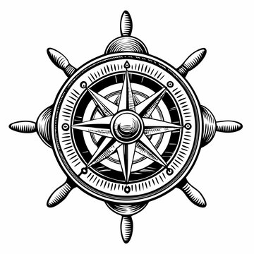 recommend clip art: Vintage Ship Wheel and Compass Rose, Nautical Illustration, Maritime Navigation, Black and White Vector Art