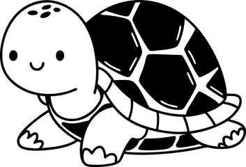 Obraz premium Cute turtle vector illustration in black and white, simplistic design for children's art