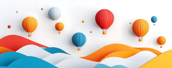 Naklejka premium Colorful hot air balloons soaring over abstract landscape digital art