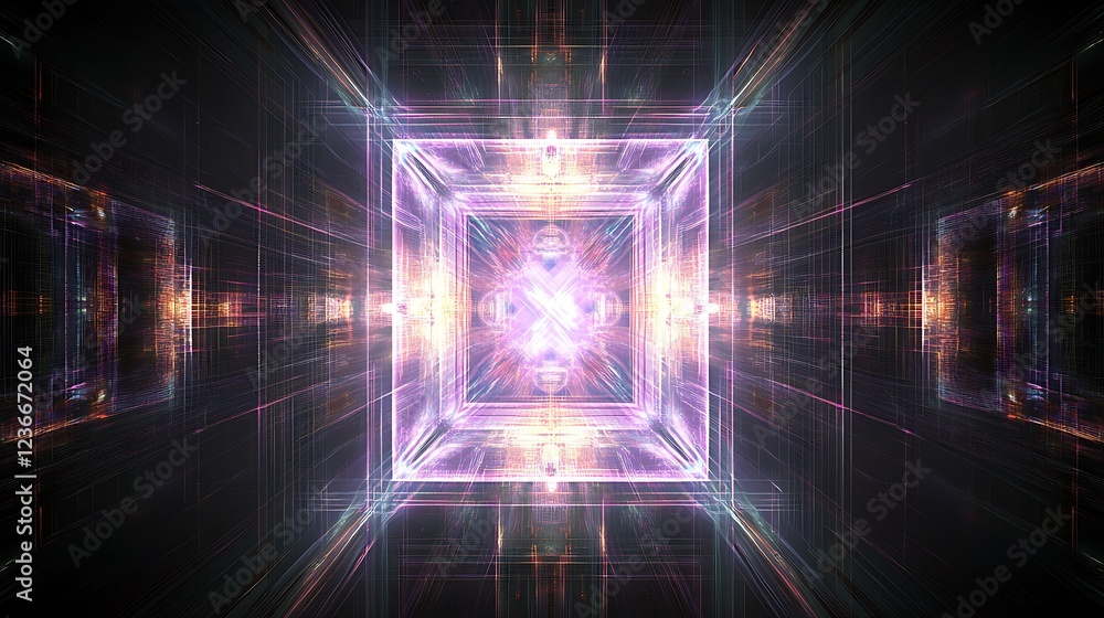 Poster glowing cube within a network of lines