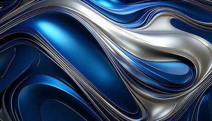Obraz premium Luxury liquid metal background in silver and deep blue tones, glossy and reflective