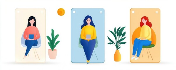 Fototapeta premium Interactive leadership training app interface, modern approach to skill-building, flat design illustration