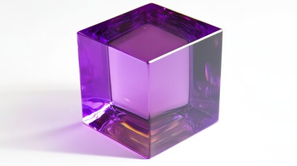 3d crystal light holographic glass cube vector isolated icon. Realistic geometric translucent block shape set with purple hologram refraction on different view. Futuristic gradient material clipart