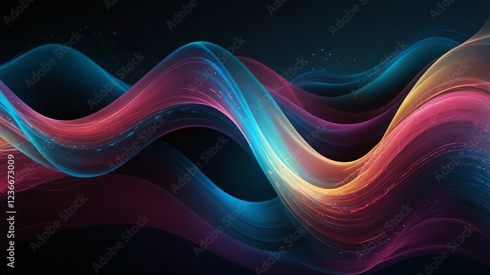 Aufkleber glowing fractal waves background with dynamic energy lines