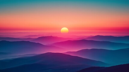 Breathtaking View of Majestic Mountain Range at Sunset with Vibrant Hues of Orange and Pink in the Sky Creating a Tranquil and Scenic Landscape Perfect for Nature Enthusiasts and Photographers