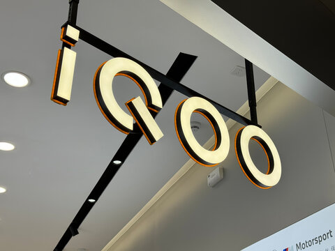 Wuhan,China-Feb.12th 2024: iQOO brand logo store sign 