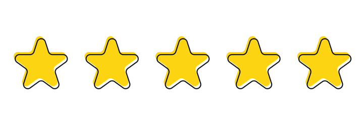  Gold And Black Stars quality rating icon. Five yellow star product quality rating. Golden star vector icons. Stars in modern simple with shadow - stock vector. 