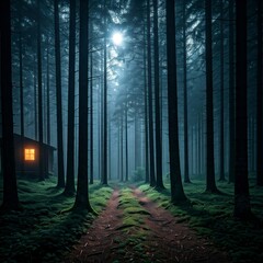 Glowing Window in a Lonely Forest