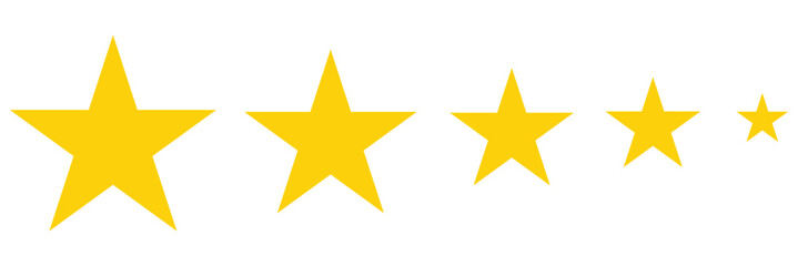  Gold And Black Stars quality rating icon. Five yellow star product quality rating. Golden star vector icons. Stars in modern simple with shadow - stock vector. 