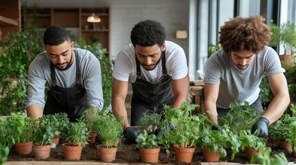 Gardening enthusiasts nurture their plants indoors with care in a cozy urban setting. Generative AI