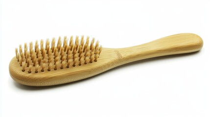 Wooden hairbrush isolated object bamboo material eco-friendly natural concept, personal woman beauty accessory, soft focus clipping path