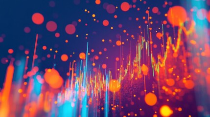 Dynamic financial chart with fluctuating graphs and glowing elements on a blue background