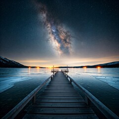 Fototapeta premium Wooden Dock Under a Cosmic Sky