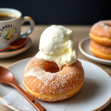 Donas azucaradas con helado de vainilla