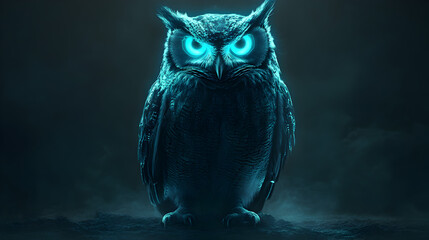 A futuristic robotic owl with glowing LED eyes, metallic wings, and intricate cybernetic feathers, soaring through a neon-lit cyber world, high-tech AI-enhanced concept art.