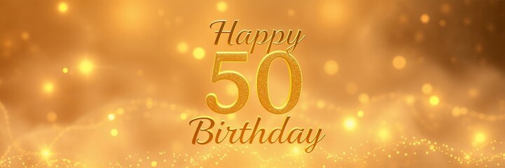 Happy 50th birthday celebration with golden sparkles
