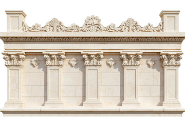 Obraz premium Antique Stone Wall with Ornate Floral Relief and Classical Architectural Details