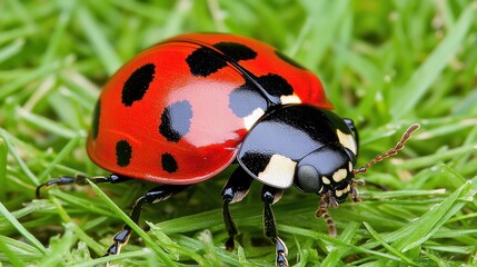 Obraz premium Magnificent Ladybug in Vibrant Green Grass