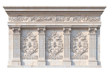 Fototapeta premium Antique Stone Wall with Ornate Floral Relief and Classical Architectural Details