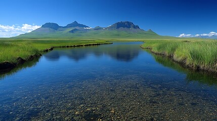 Clear river rocks mountain view