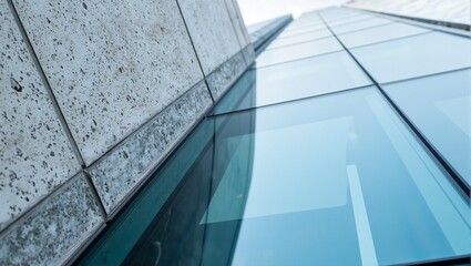 Abstract architectural detail   glass and concrete intersection on a skyscraper facade
