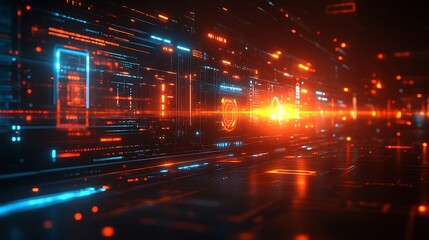 Futuristic Digital Interface Corridor Showing Data Streams