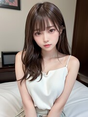 Naklejka premium ベッドに座っている若い女性