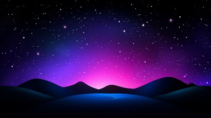 Obraz premium Serene night landscape with vibrant purple and blue hues under a starlit sky.