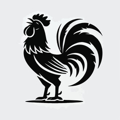 vector black silhouette of a rooster