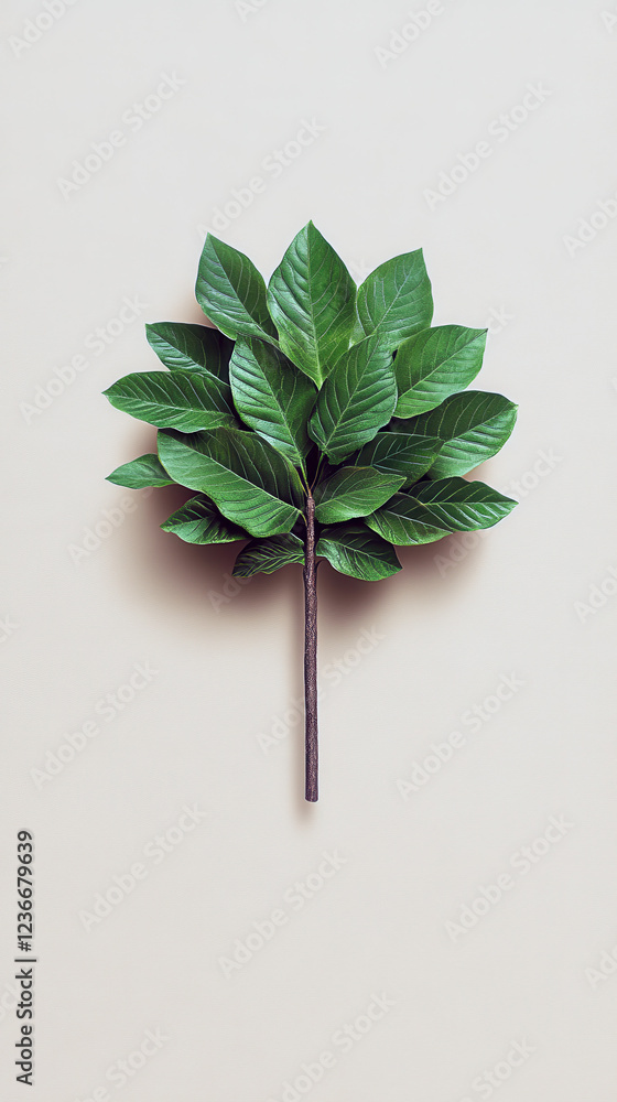 Poster A minimalistic representation of a tree made from green leaves arranged on a plain background.