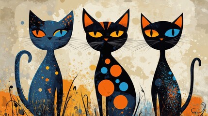 Colorful Abstract Cats in Artistic Style