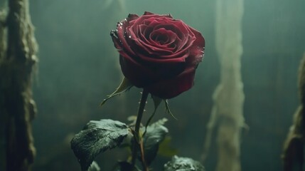 Enigmatic Red Rose in a Mysterious Setting